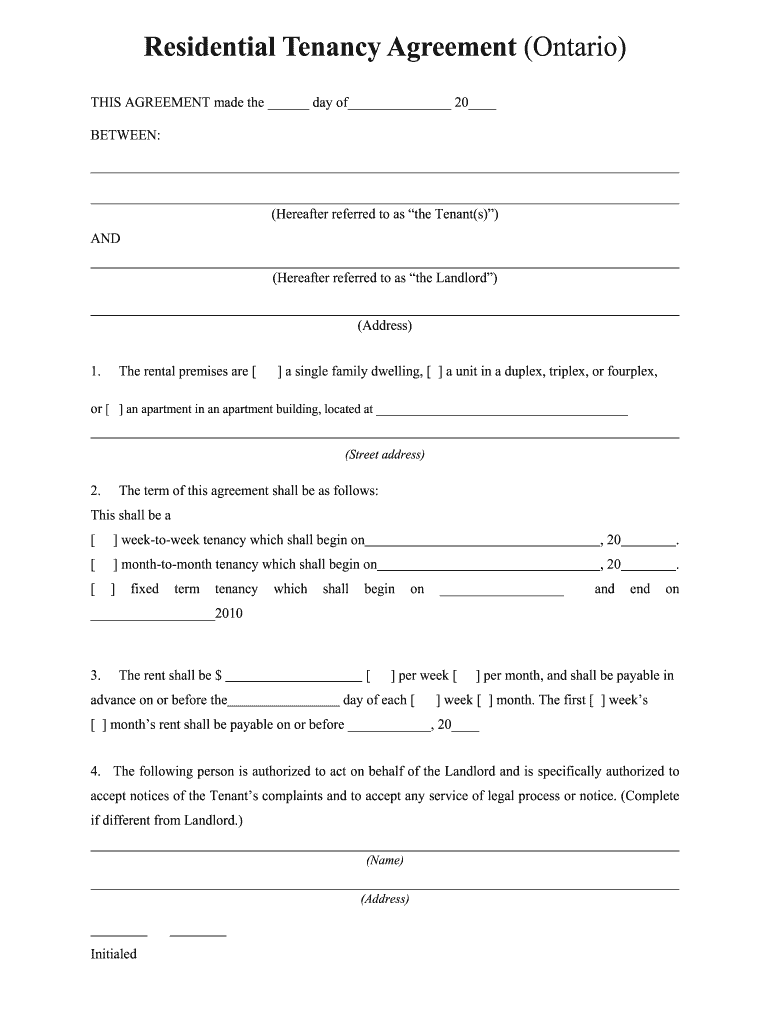 Residential Tenancy Agreement Ontario Form